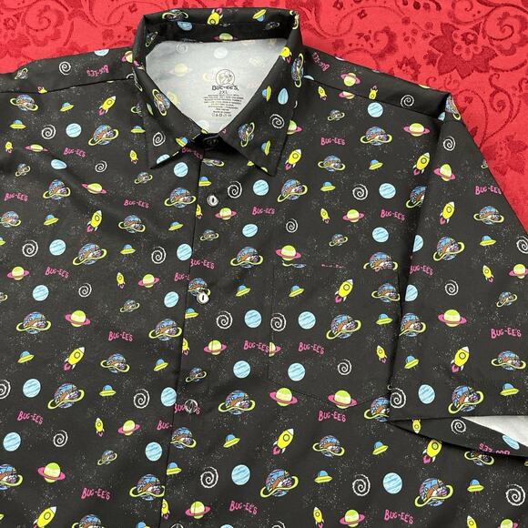 Buc-ees Space Camp Shirt Mens 2XL Black UFO Space Ships Planets Button - Picture 1 of 8